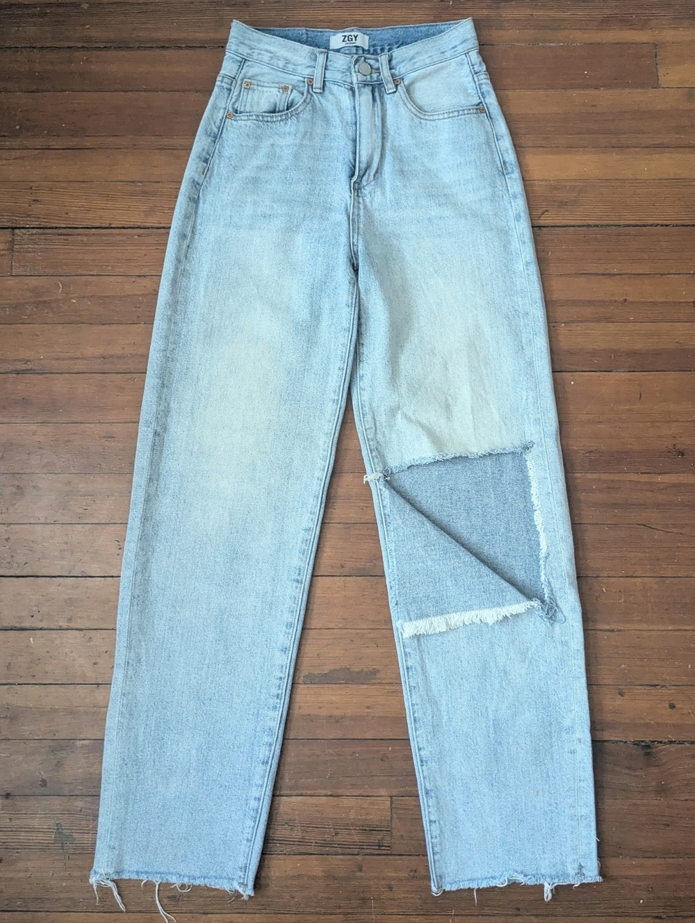 ZGY Light Blue High-Rise Straight Hi Dad Distressed Women's Jeans Size 25